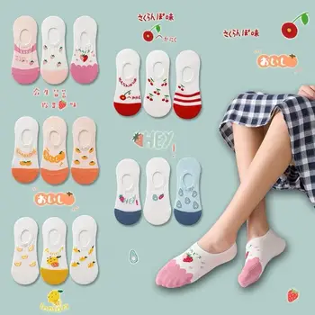 

3 pairs summer fashion woman socks slippers kawaii cartoon animal fruit ankle Harajuku socks Korean style girl funny socks