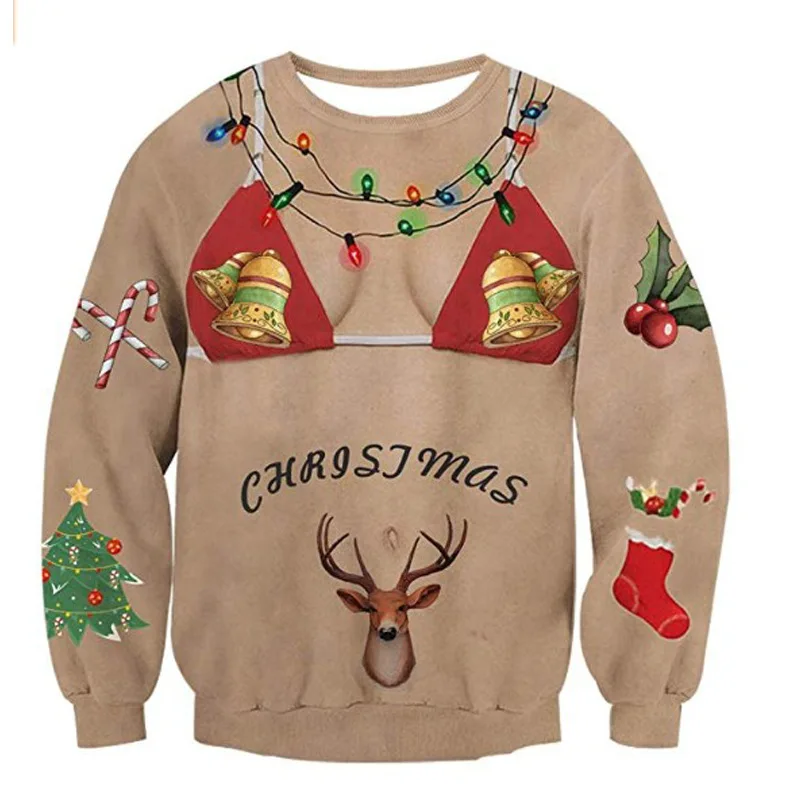 Унисекс, Уродливый Рождественский свитер для мужчин и женщин, 3D Забавный принт, пуловер, толстовки, свитшоты, Осень-зима, свитера, джемперы, топы
