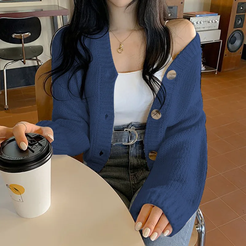 

NCLAGEN Women Casual Solid V Neck Cropped Cardigan Knitwear Sweater 2020 Autumn Winter Street Fashion Chic Outwear Jumper Top