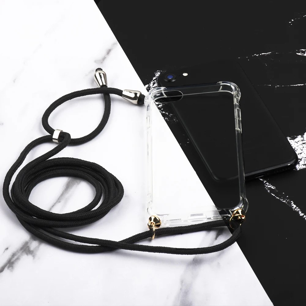 Transparent TPU Phone Case With Lanyard For iPhone 6 6S 8 7 Plus X XS Max XR Case Adjustable Strap Rope Cord Protective Shell