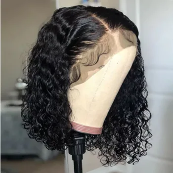 

Natural Black Colored 13x4/6 Transparent Lace Kinky Curly Short For Black Women With Baby Hair U part Wig Preplucked PU Wig