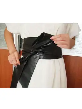 

MISSKY Women PU Leather Soft Self Tie Bowknot Band Wrap Around Sash Obi Belt Black