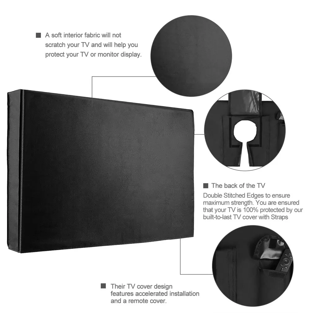 Universal Weatherproof Dust-proof Outdoor TV Cover 30-32 inch Flat Screen Cover Protector Easy to Install Black