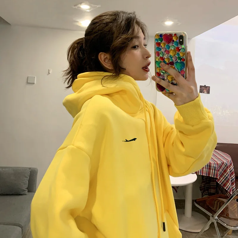 Real Shot Composite Hooded Sweater Women's Loose Korean Style Thickened | Женская одежда