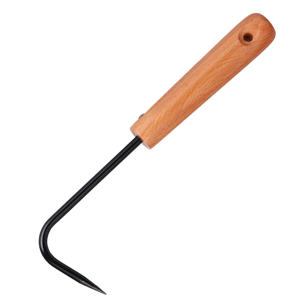 

Yarnow Garden Weeding Tool Root Remover Wooden Handle Manganese Steel Manual Weeder Weeding Device Single-Claw Hook (Black)