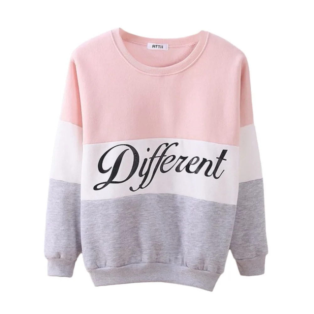 

Letter Different Printed Women Fleeve Hoodies Spring Long Sleeve Sweatshirt Patchwork O-neck Pullovers sudaderas Autumn Winter