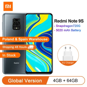 

Global Version Xiaomi Redmi Note 9S 4GB 64GB Snapdragon720G Octa Core Smartphone 6.67'' FHD+ Display 5020 mAh 48MP Quad Camera