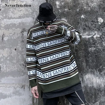 

Autumn Mens oversized Knitwear Sweater fashion letter printed Streetwear Casual High-quality male stripe Pullovers sweater