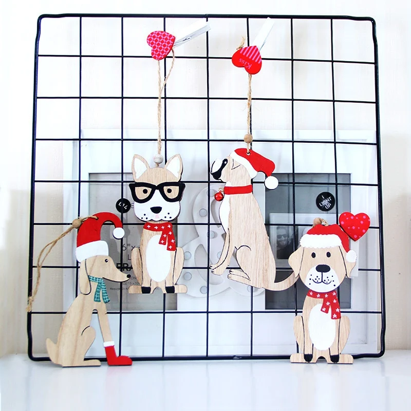 

Wooden Dog Design Christmas Pendants Ornaments Xmas Tree Hanging Decoration for home New year Decor kids toys