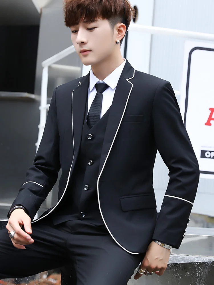 New Men's Blazers Jacket Short Coat Business Casual One Button Korean Style Slim Fit Handsome Jackets C41