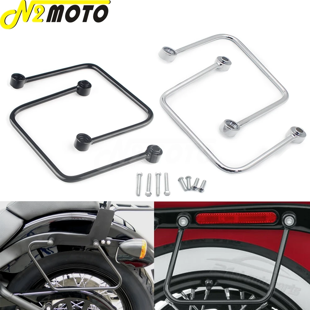 

For Harley Softail Slim Street Bob FLSL FXBB 2018-2021 Black/Chrome Steel Motorcycle Saddlebag Mount Brackets Rail Guard Support