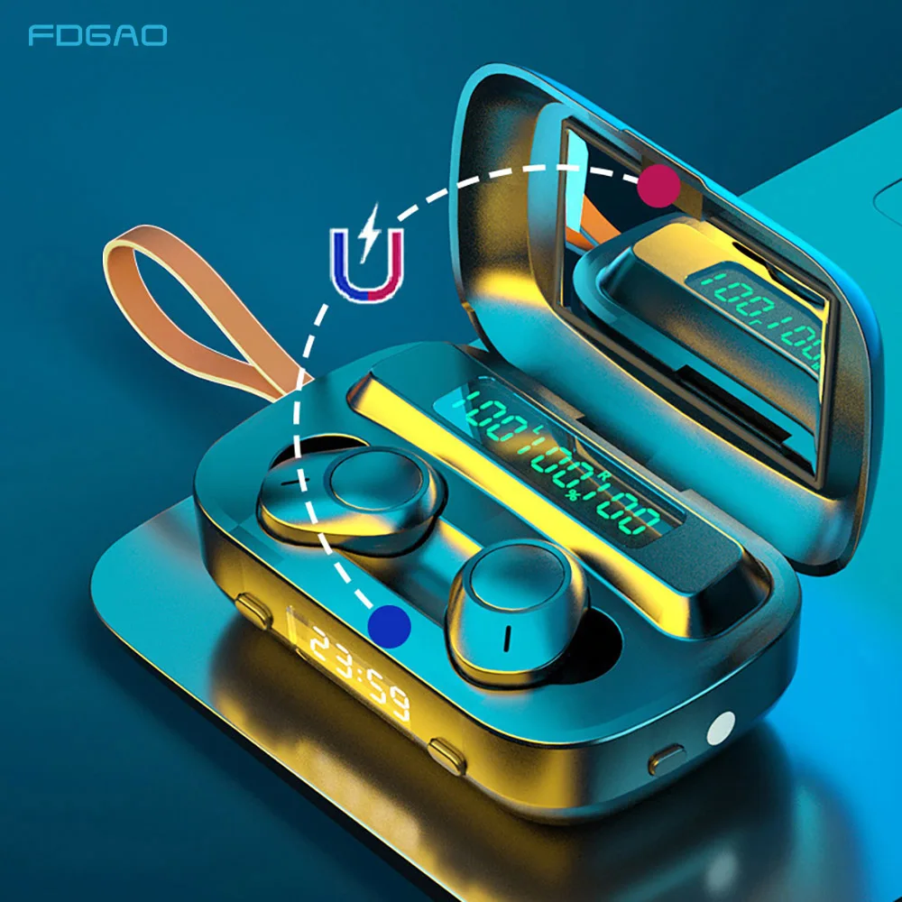 

FDGAO LED Wireless Bluetooth V5.1 Earphone HD Call Stereo Headphone Sports Waterproof In-Ear Headset Noise Cancel HIFI Sound