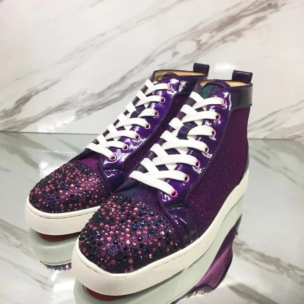 

top High Top Leisure shoes Purple Rivet Swarovski Rhinestones Front Red bottom For Man Sneakers leather Loafers casual Flat