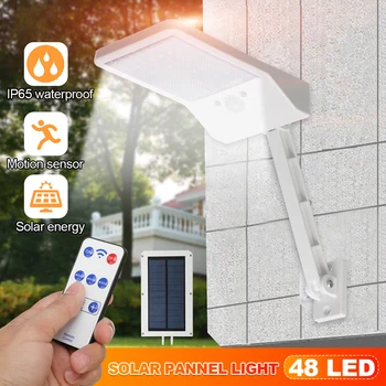 

LED Solar Light PIR Motion Sensor with Solar Pannels Outdoor Garden Dimmable Wall Street Light Path Security Lamp Remote Control