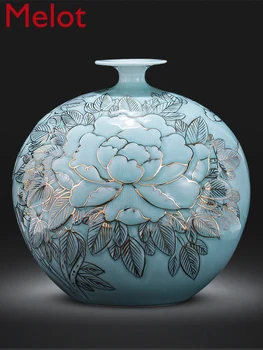 

Jingdezhen Ceramic Vase Hand Painted Golden Outline Pomegranate Bottle Chinese Living Room Decoration Office Porcelain Crafts