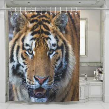

A Tiger 3D Shower Curtain Bathroom Waterproof Polyester Printing Curtains for Bathroom Shower Hooks