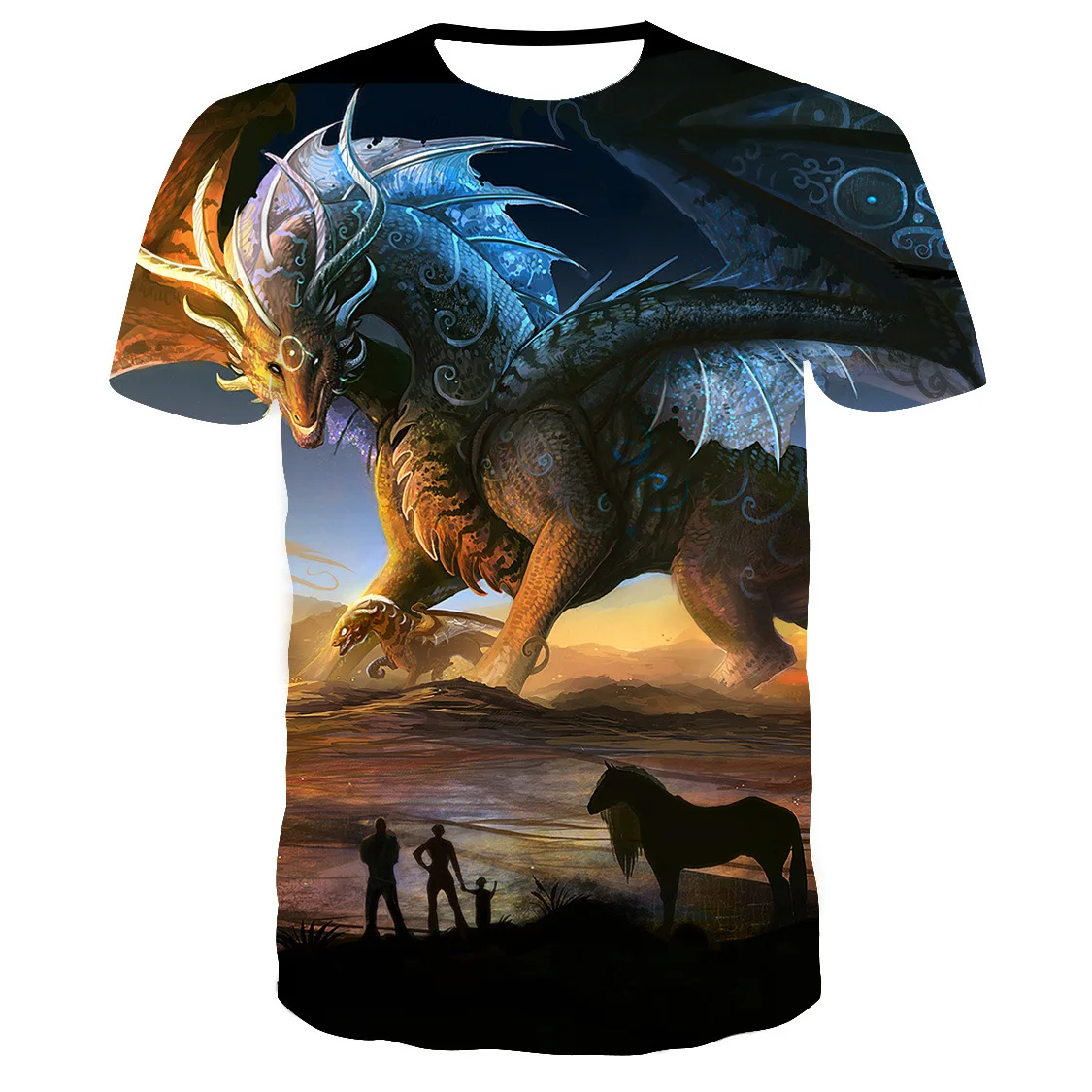 3D printing cartoon dragon flying cloud hipster sky blue T-shirt T-shirt male/female Hiphop T-shirt 2019 Men