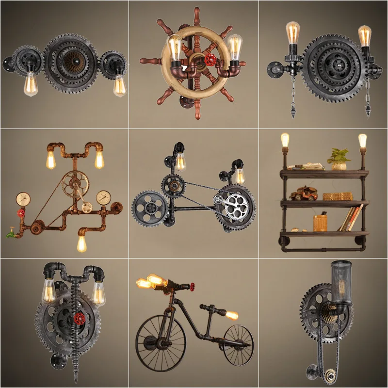 

Vintage American Country Style Industrial Wrought Iron Pipe Wall Lamps WitEdison Bulbs E27 For Bar Club
