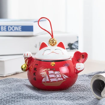 

Ceramic Canister Lucky Cat Tea Storage Box Portable Mini Chinese Tea Jar Travel Tea Accessories Kitchen Japanese Candy Container