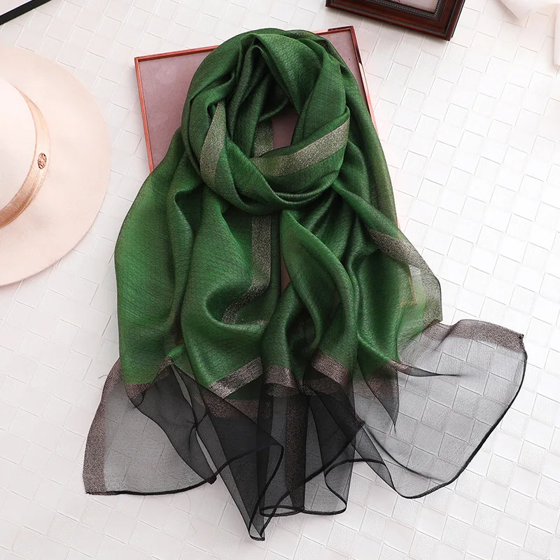 Grass green Однотонный женский шарф с бисером летние шелковые шарфы женская шаль накидка хиджаб платок Женская бандана пашмины жемчужные украшения повязка на голову - Цвет: Grass green
