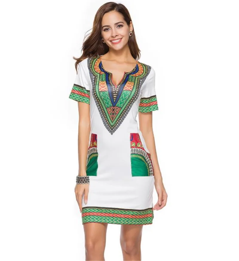 

Summer Mini Dress Women V-Neck Folk White Print Dress Fashion Short-Sleeve Sexy Elegant Pius Size Pencil Dress vestidos 30