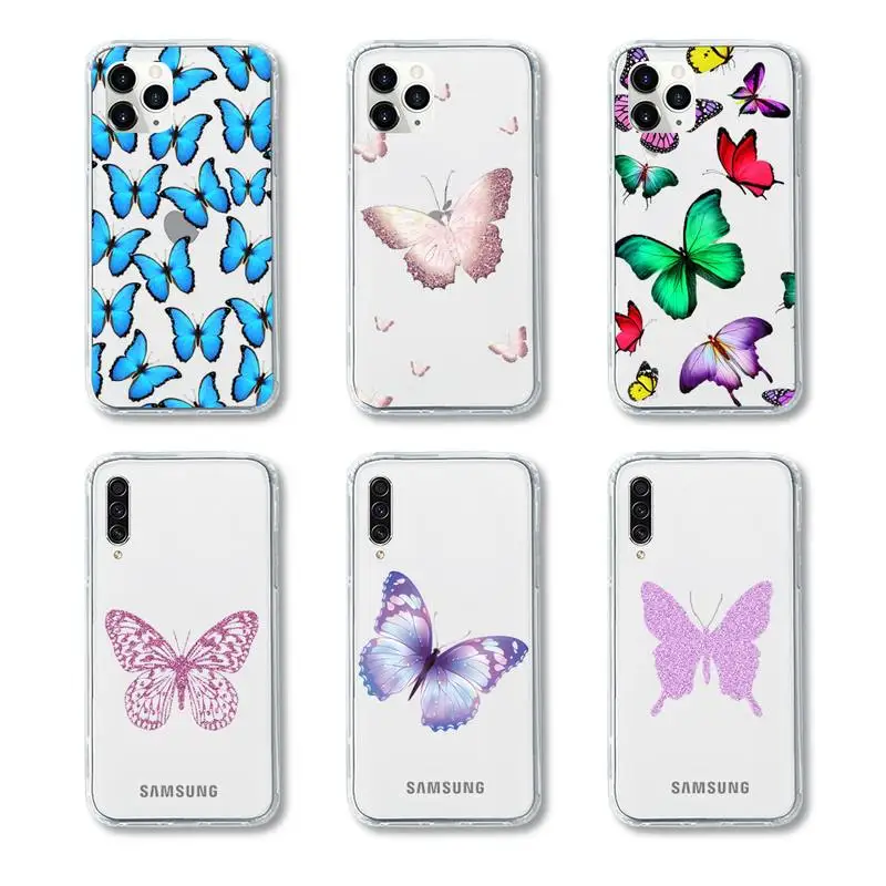 butterfly cute fly pink animal Phone Case Transparent for iPhone Samsung A S 11 12 6 7 8 9 30 Pro X XS Max XR Plus lite | Мобильные