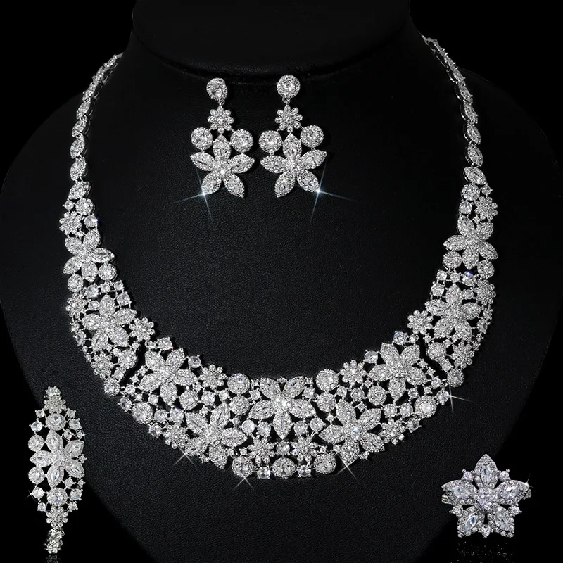 

EYER AAA CZ Luxury Women Wedding Jewelry Sets Cubic Zirconia Necklace Earrings Bacelet Ring For Bride Engagement Banquet Jewelry