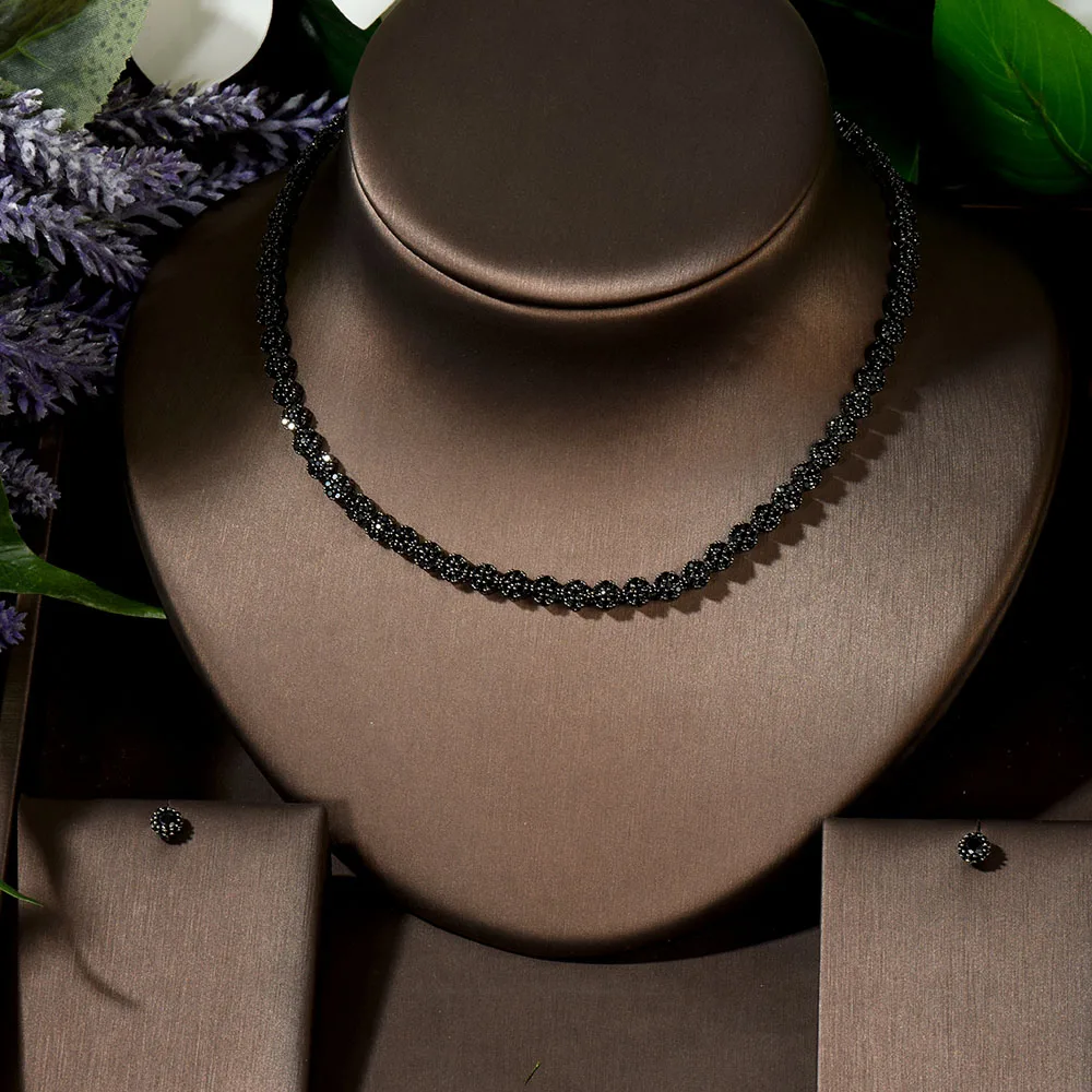 HIBRIDE Trendy Wedding Necklace Earrings For Women Accessories Black Stone Bridal Jewelry Sets pendientes mujer moda N-180 - Image 2