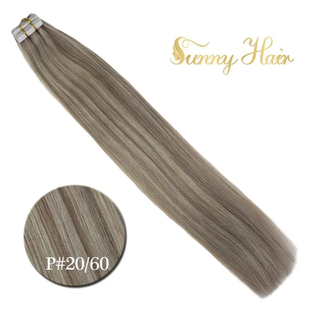 VeSunny волосы для наращивания на ленте, натуральные человеческие волосы, гр/шт, блонд, яркие цвета, клейкие волосы на ленте, 10 шт., 20 шт., 40 шт - Цвет: P20 60