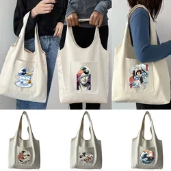 Tote Bag Women‘s Shopper Shopping Bags Canvas Bag Big Bowl of Longevity Noodles Pattern Wave Series Portable One-shoulder