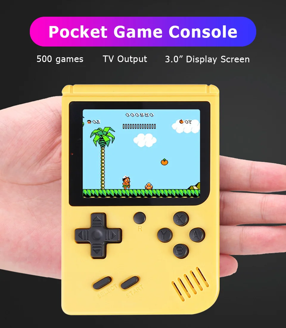Pocket Game Console 3.0inch Color LCD Display Handheld Kids Game Player Built-in 500games