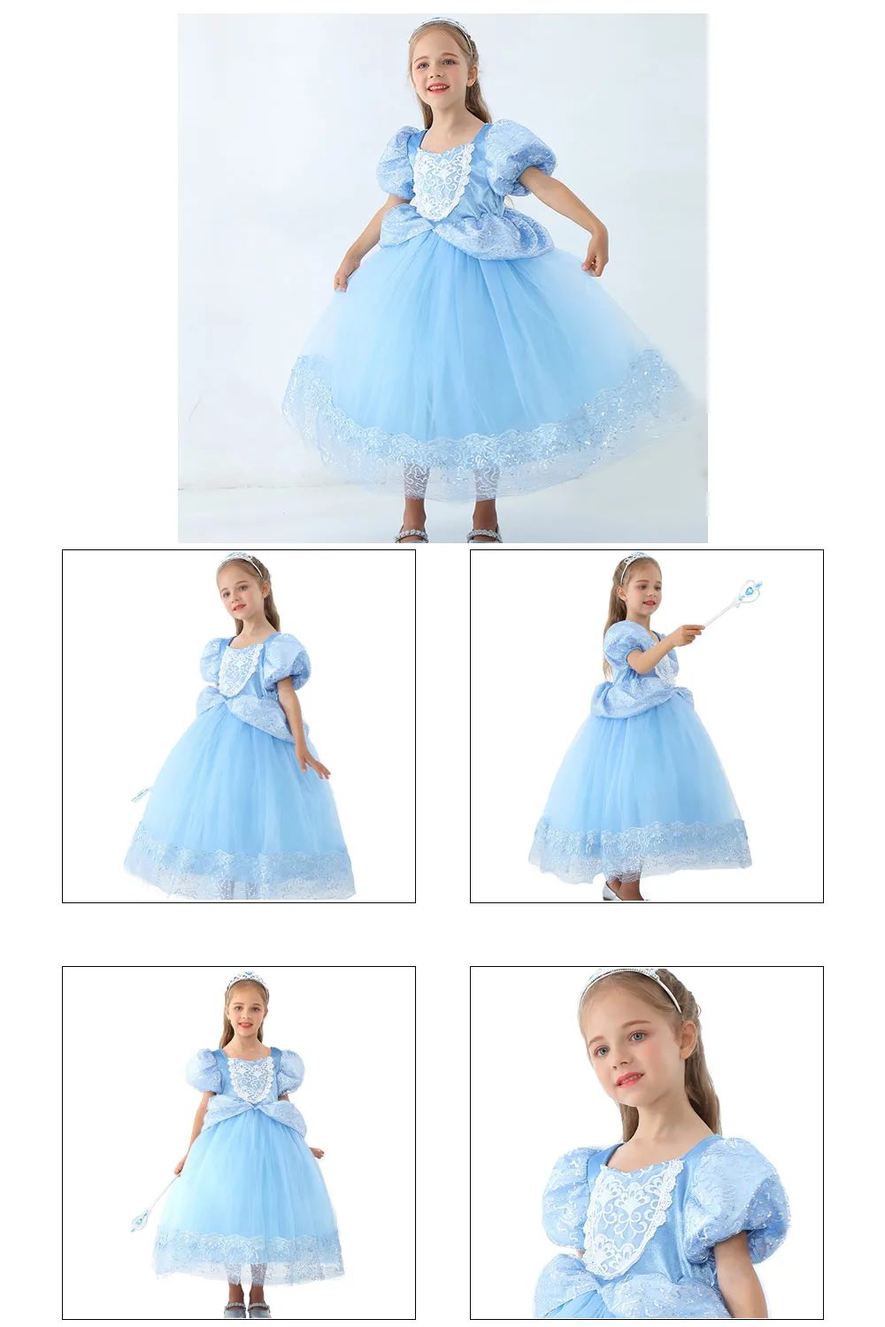 Пышное Бальное платье принцессы для девочек; детское фатиновое кружевное платье без рукавов; платье для выступлений; великолепные синие костюмы Золушки; вечерние костюмы на Хэллоуин