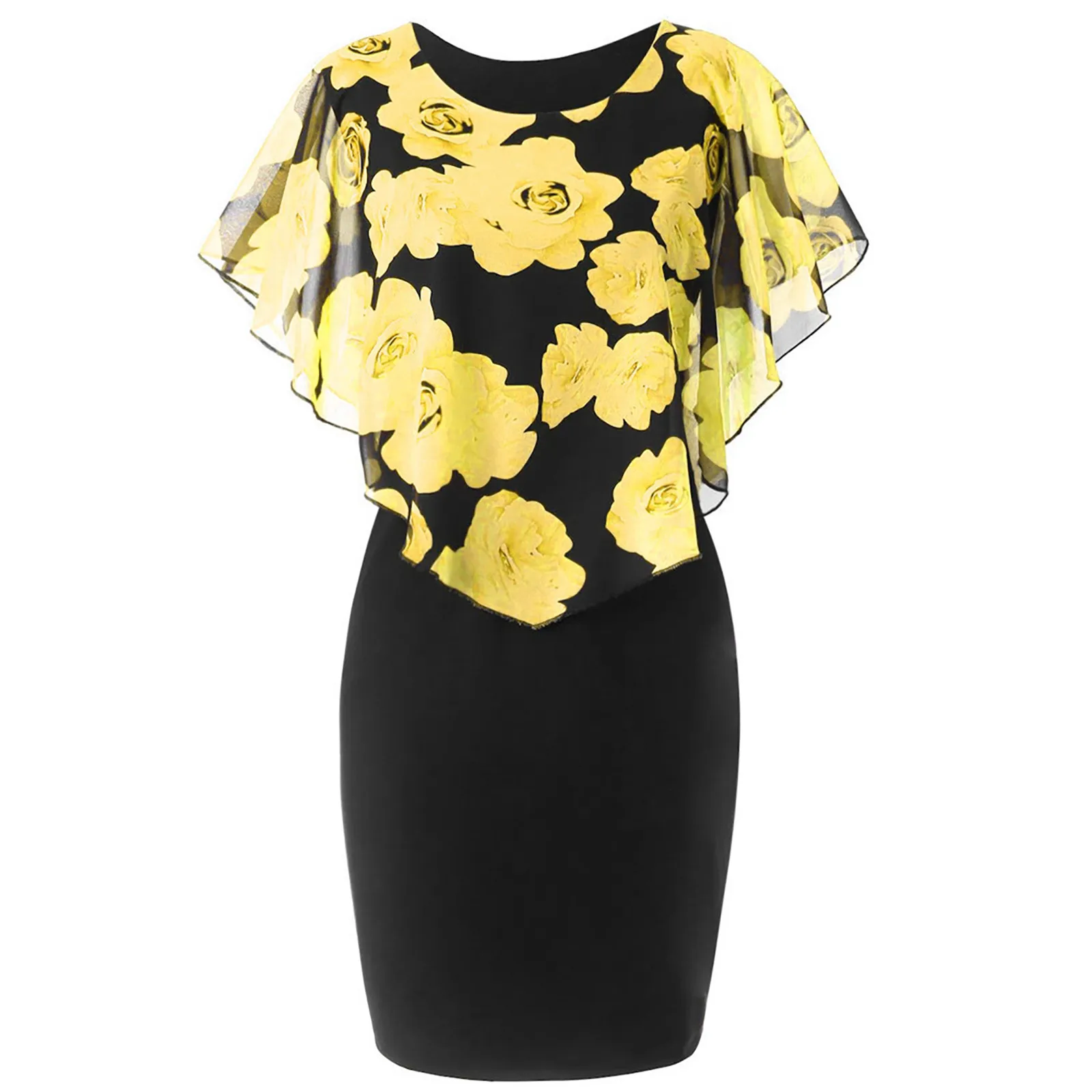 Harajuku Vintage Elegant Dresses Women Casual Plus Size Rose Print Chiffon O-neck Ruffles Dress Sexy Bodycon Dress Vestido Mujer 1