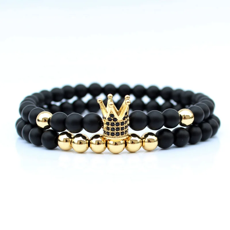 

Crown Bracelets 6mm Matte Onyx Stone Beads Bracelet For Men Accesorios Pulseira Man Jewellery Erkek Bileklik Wholesale Gift 2019