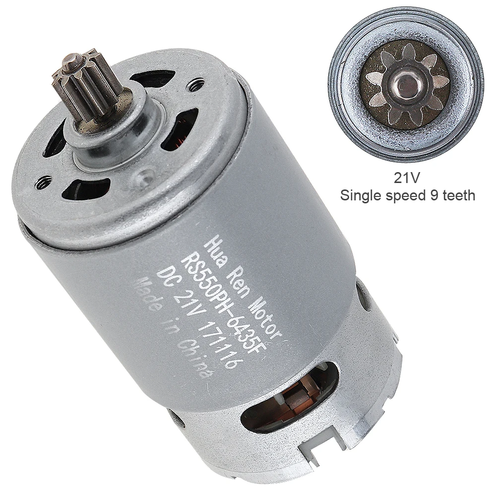 휴대용 RS550 21V 19500 RPM DC 모터, 단일 속도 9 톱니 및 전기 드릴/스크루 드라이버 용 고 토크 기어 박스 ...