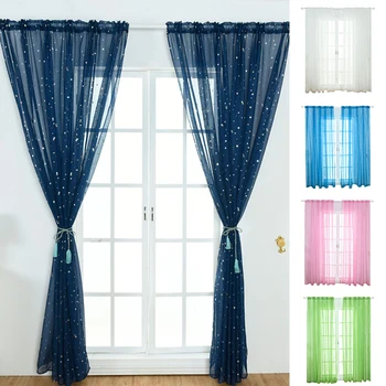 

BLUE Star Tulle Curtains Modern Curtains for Living Room Transparent Tulle Curtains Window Drapes Sheer for the Bedroom