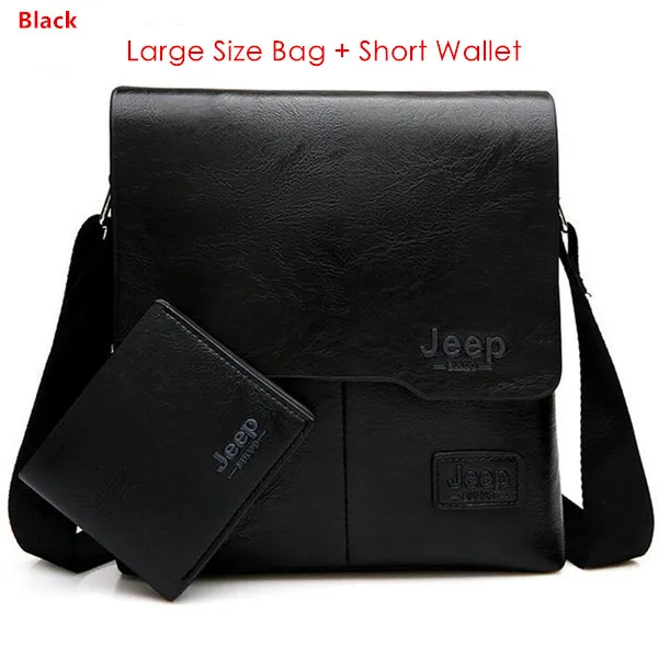 JEEP BULUO Man's Bag 2PC/Set Men Leather Messenger Shoulder Bags Business Crossbody Casual Bags Famous Brand Male Drop Shipping Black 1505-2-W002