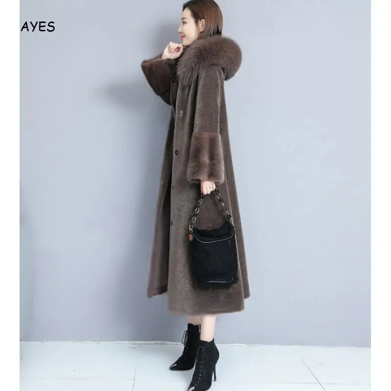 Женское утепленное меховое пальто размера плюс, женская черная меховая верхняя одежда, длинное Стильное элегантное Толстое Зимнее пальто, роскошное женское плюшевое пальто