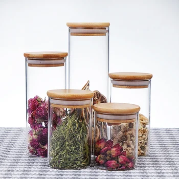 

1pc High Borosilicate Glass Jar Sealed Jar Transparent Glass Jar Food Container with Bamboo Cover for Storage (450ml)