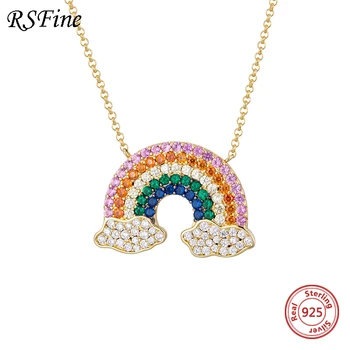 

rainbow necklace 925 sterling silver colorful famous brand original elegant delicate For mother women girl gift Fine Jewelry apm