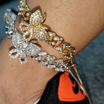 

Iced Out Zircon Butterfly Ankle Bracelet Rhinestone Cuban Chain Anklet Leg Bracelets Hip Hop Foot Chains Jewelry Tobillera