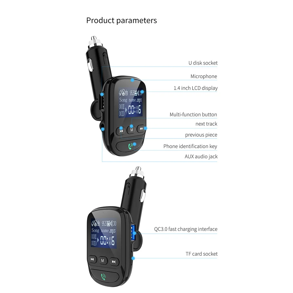 Bluetooth MP3-плеер ручной звонок Быстрая зарядка fm-передатчик беспроводной аудио приемник Поддержка TF карта U диск