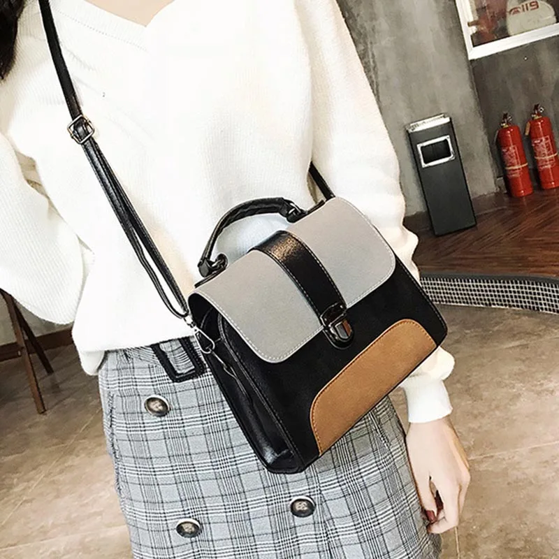 

New Style Women PU Leather Shoulder Bag Patchwork Color Handbag Hasp Buckle Travel Bag