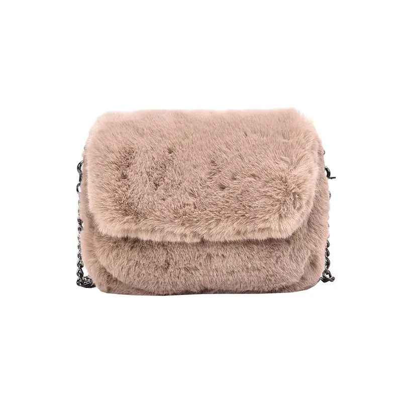 

Elegant Female Flap Square Bag 2019 Winter New High Quality Soft Plush Women's Designer Handbag Chain Shoulder Messenger Bag