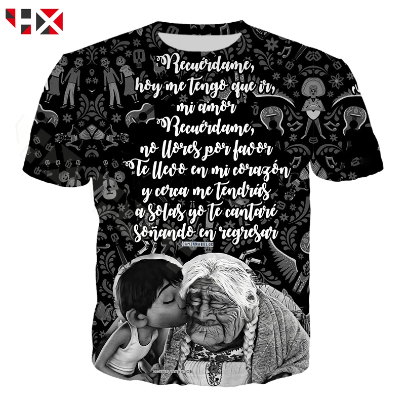 T shirt 2 Повседневная забавная футболка с мультипликационным фильмом Pixar Coco для мужчин и женщин, спортивная одежда с 3D принтом, короткий рукав, музыка, уличная футболка, Топы, X401 - Цвет: T shirt 2