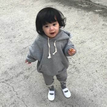 

baby boy girl clothes set autumn winter Cotton Unisex Full Solid Hooded Pullover Sports suit keep warm simple Active