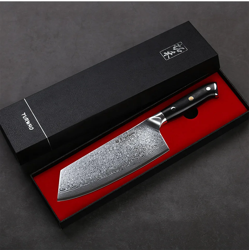 TURWHO 7,5 дюймов Дамасская сталь разделочные кухонные ножи VG10 Нержавеющая Сталь G10 ручка ручной работы китайский мясницкий нож