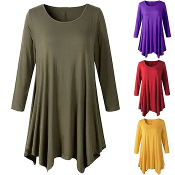 

Daily OWLPRINCESS 2019 Large Size Dress Solid Color Ninth Sleeve T-shirt Crew Neck Pullover Base Shirt