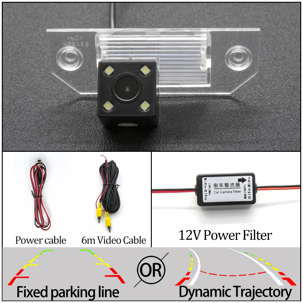 Фиксированная или динамическая траектория Автомобильная камера заднего вида для Ford Mondeo C-Max Focus/Focus 2 Fiesta S-MAX автомобиля Revers принадлежности для парковки - Color Name: 4LED Camera N Filter