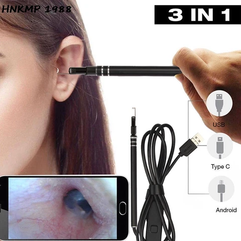 Otoscope Megapixels Ear Scope Inspection Camera 3 In 1 USB Ear Digital Endoscope Earwax Cleansing Tool With 6led